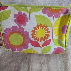 Clinique Floral Makeup Bag Retro Pink Yellow Green Cosmetic Travel Pouch